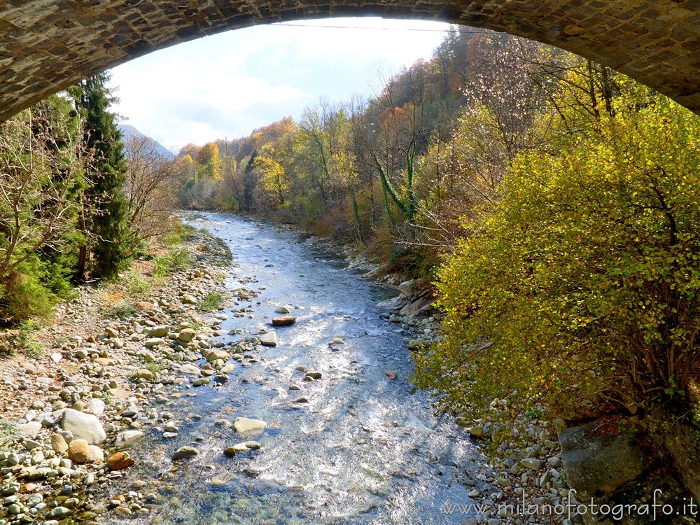 Campiglia Cervo (Biella, Italy) - The Cervo stream in the direction of Biella seen from the old bridge to the cemetery